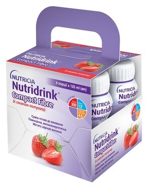 Нутридринк Компакт Фабре (Nutridrink Compact Fibre) с пищевыми волокнами со вкусом клубники 125 мл 4 флакона