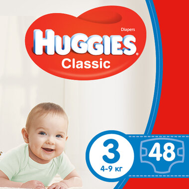 Подгузники для детей Хаггис Классик (Huggies Classic) размер 3 (4-9 кг) 48 шт