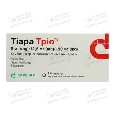 Тіара Тріо таблетки вкриті оболонкою 5 мг/12,5 мг/160 мг №14