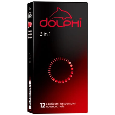 Презервативи Долфі (Dolphi) 3 в1 анатомічної форми з крапками та ребрами 12 шт