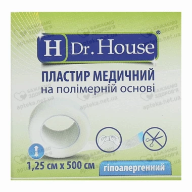 Пластир Доктор Хаус (Dr.House) медичний на полімерній основі у картонній упаковці розмір 1,25 см*500 см 1 шт