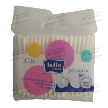Ватні палички Белла Коттон (Bella Cotton) упаковка поліетилен 100 шт
