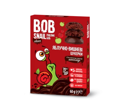 Цукерки натуральні Равлик Боб (Bob Snail) яблуко-вишня у бельгійському чорному шоколаді 60 г