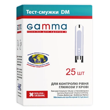 Тест-смужки Гамма (Gamma DM) для контролю рівня глюкози у крові 25 шт