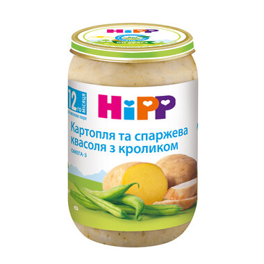 Пюре мясо-овощное Хипп (HiPP) картофель и спаржевая фасоль с кроликом с 12 месяцев 220 г