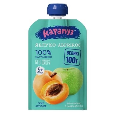 Пюре фруктове Карапуз яблуко-абрикос без цукру з 5 місяців пауч 100 г