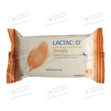 Серветки для інтимної гігієни Лактацид (Lactacyd) 15 шт