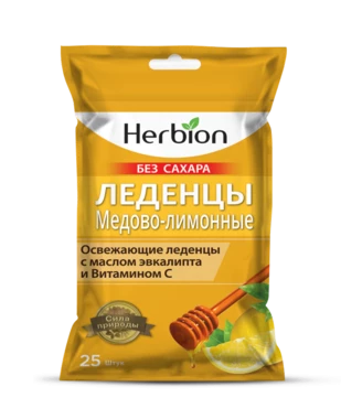 Хербион леденцы со вкусом меда и лимона без сахара с маслом эвкалипта и витамином С №25