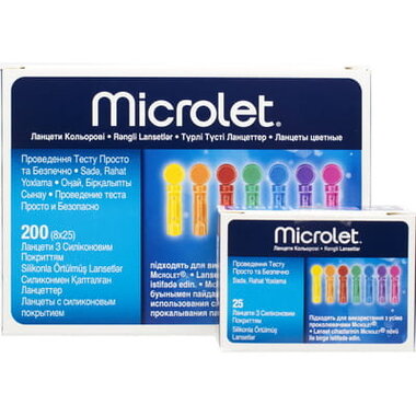 Ланцети Мікролет (Microlet) кольорові з силіконовим покриттям 200 шт