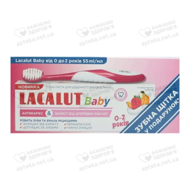 Зубная паста Лакалут (Lacalut Baby) от 0 до 2 лет 55 мл + Зубная щетка