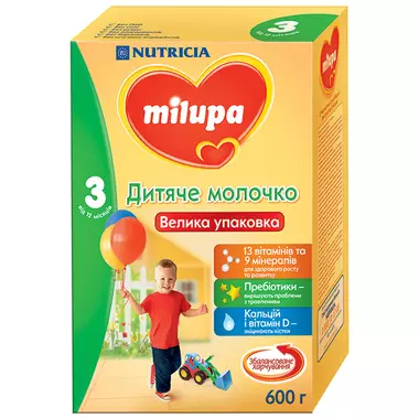 Молочко Мілупа 3 (Milupa) для дітей від 12 місяців 600 г
