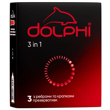 Презервативи Долфі (Dolphi) 3 в1 анатомічної форми з крапками та ребрами 3 шт