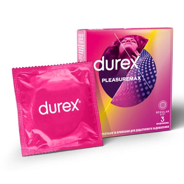 Презервативи Дюрекс (Durex Pleasuremax) з крапками та ребрами 3 шт