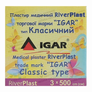 Пластырь Риверпласт Игар (RiverPlast IGAR) классический на хлопковой основе в картонной упаковке размер 3 см*500 см 1 шт
