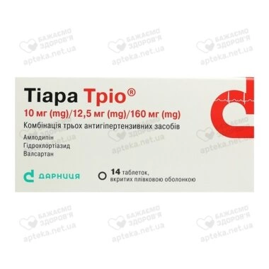 Тиара Трио таблетки покрытые оболочкой 10 мг/12,5 мг/160 мг №14
