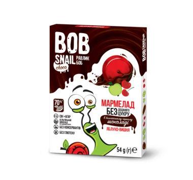 Мармелад Улитка Боб (Bob Snail) натуральный яблоко-вишня в чорном шоколаде 54 г