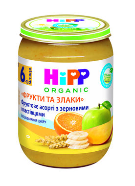 Пюре фруктове Хіпп (HiPP) "Фрукти та злаки" асорті із зерновими пластівцями з 6 місяців 190 г