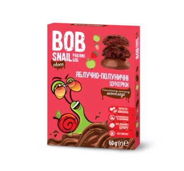 Цукерки натуральні Равлик Боб (Bob Snail) яблуко-полуниця у бельгійському молочному шоколаді 60 г