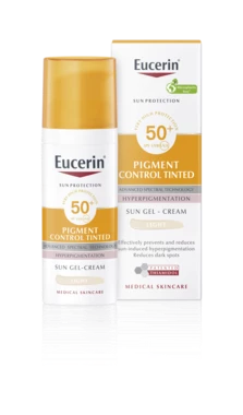 Юцерин (Eucerin) Пигмент Контрол гель-крем солнцезащитный для лица с тонирующим эффектом SPF50+ светлый оттенок 50 мл