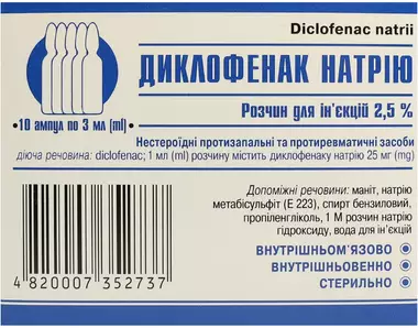 Диклофенак раствор для инъекций 2,5% ампулы 3 мл №10