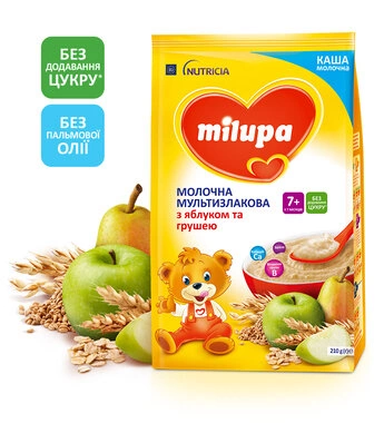 Каша молочна Мілупа (Milupa) мультизлакова з яблуком і грушею з 7 місяців 210 г