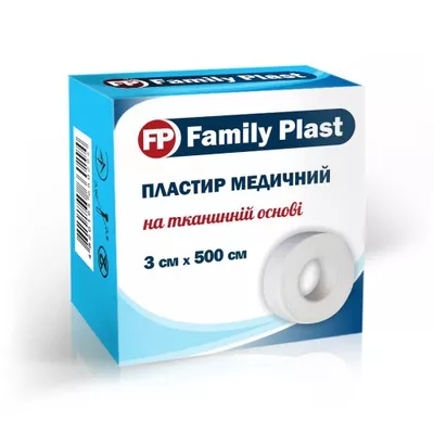 Пластир Фемілі Пласт (FamilyPlast) котушка на тканинній основі розмір 3 см*5 м 1 шт — Фото 1