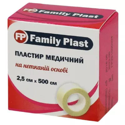 Пластир Фемілі Пласт (FamilyPlast) котушка на нетканій основі розмір 2,5 см*5 м 1 шт — Фото 1