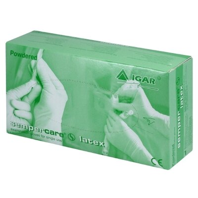 Перчатки смотровые латексные нестерильные Игар (IGAR) припудренные размер 6-7 (S) 100 шт (50 пар) — Фото 1