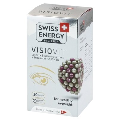 Свисс Энерджи Визиовит (Swiss Energy Visiovit) с лютеином, экстрактом черники и зеаксантином + витамины A, E + Zn  капс. №30 — Фото 1