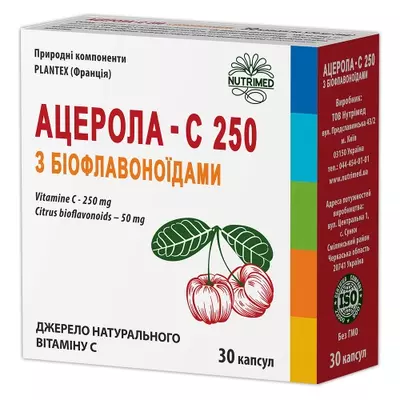 Ацерола-C 250 з біофлавоноїдами капсули №30 — Фото 1
