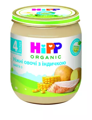 Пюре м'ясо-овочеве Хіпп (HiPP) ніжні овочі з індичкою з 4 місяців 125 г — Фото 1