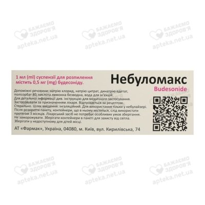 Небуломакс суспензія для розпилення 0,5 мг/мл контейнер 2 мл №20 — Фото 2