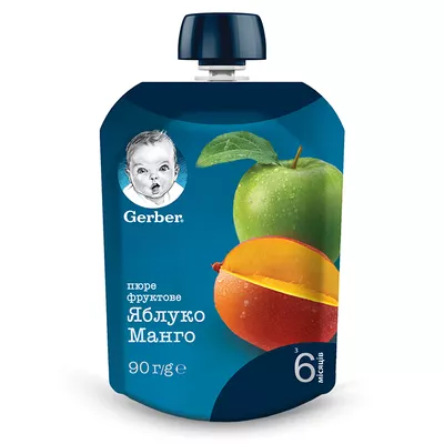 Пюре фруктове Гербер (Gerber) яблуко та манго з 6 місяців (пауч) 90 г — Фото 1