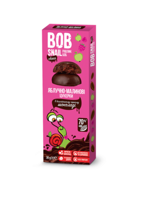 Конфеты натуральные Улитка Боб (Bob Snail) яблоко-малина в бельгийском черном шоколаде 30 г — Фото 1