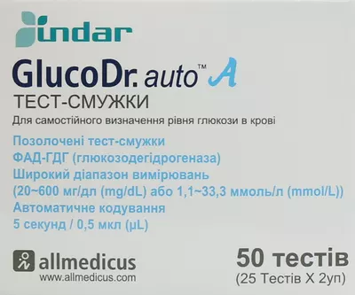 Тест-смужки GlucoDr. auto А AGM 4000 для контролю рівня глюкози у крові 50 шт — Фото 1