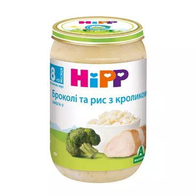 Пюре мясо-овощное Хипп (HiPP) брокколи и рис с кроликом с 8 месяцев 220 г — Фото 1