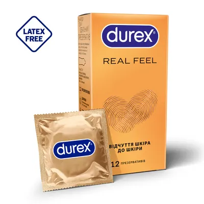Презервативи Дюрекс (Durex Real Feel) з синтетичного латексу з силіконовою змазкою природні відчуття 12 шт — Фото 1
