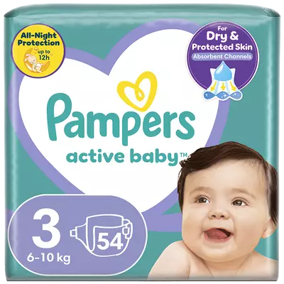 Подгузники для детей Памперс Актив Беби (Pampers Active Baby) размер 3 (6-10 кг) 54 шт — Фото 1