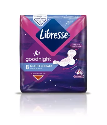 Прокладки Лібресc Гуднайт Ультра (Libresse Goodnight Ultra+ Large wings) 8 шт — Фото 1