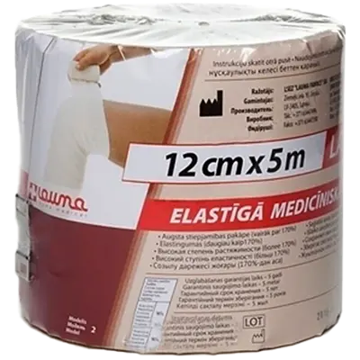 Бинт эластичный медицинский компрессионный Лаума (Lauma) модель 2 Latex Free высокой степени растяжимости размер 5 м*12 см — Фото 1