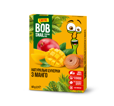 Цукерки натуральні Равлик Боб (Bob Snail) манго 60 г — Фото 1