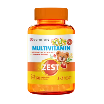 Зест (ZEST) Кідз Мультивітамін, жувальні пастилки у формі ведмедиків для дітей №60 — Фото 1