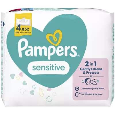 Серветки вологі дитячі Памперс Бебі Сенситив (Pampers Baby Sensitive) 208 шт (4х52) — Фото 2