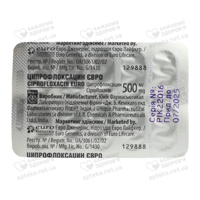 Ципрофлоксацин Евро таблетки покрытые оболочкой 500 мг №10 — Фото 5