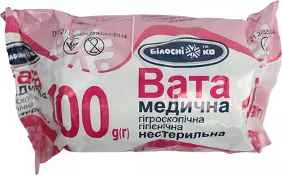 Вата медицинская гигроскопическая нестерильная ролик Белоснежка 100 г — Фото 1