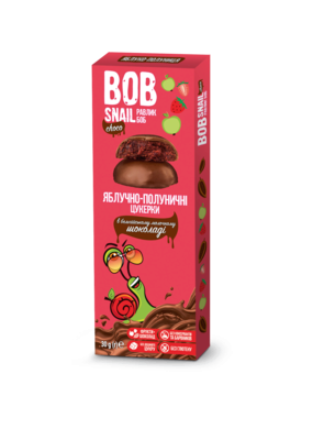 Цукерки натуральні Равлик Боб (Bob Snail) яблуко-полуниця у бельгійському молочному шоколаді 30 г — Фото 1
