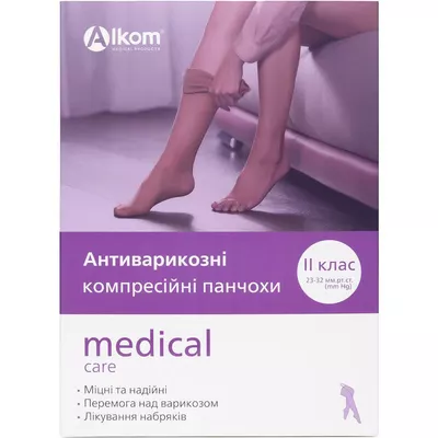 Чулки компресионные Алком (Alkom) открытый мысок, размер 1,2 класс копресии 23-32 мм рт., цвет черный — Фото 2