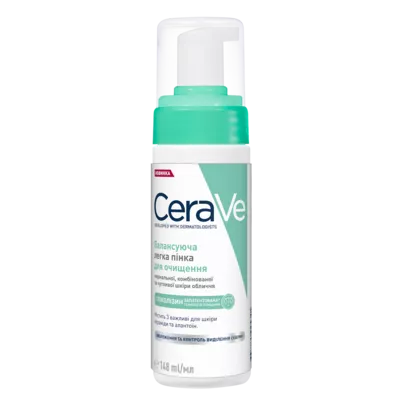 СераВе (СеraVe) Пінка для обличчя балансуюча легка для очищення нормальної, комбінованої та чутливої шкіри, 148 мл — Фото 2