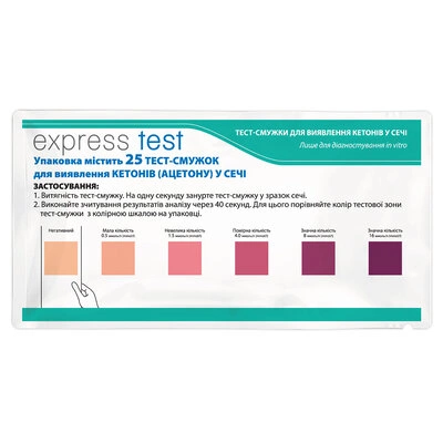 Тест-полоска Экспресс Tест (Express Test) для определение кетонов в моче 25 шт — Фото 1