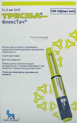 Тресіба ФлексТач розчин для ін'єкцій 100 ОД/мл картридж 3 мл в шприц-ручці №5 — Фото 1
